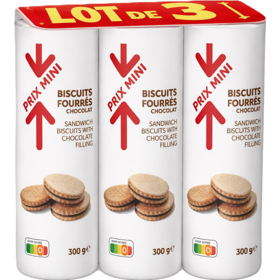 BISCUITS FOURRES CHOCOLAT PRIX MINI 3X300G