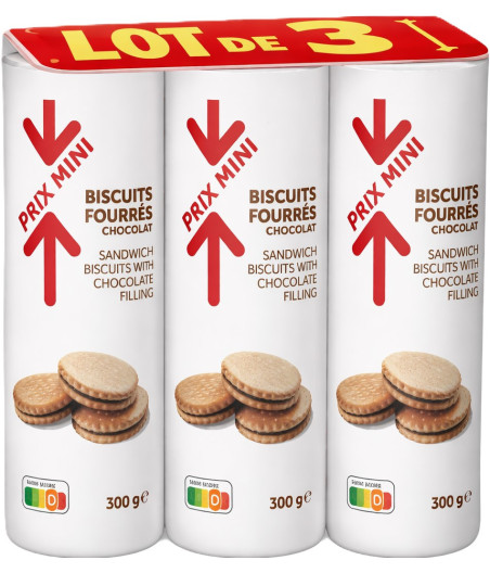 BISCUITS FOURRES CHOCOLAT PRIX MINI 3X300G