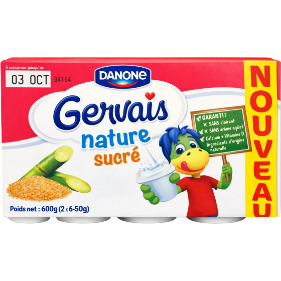 YAOURTS GERVAIS NATURE SUCRE DANONE 6X50G