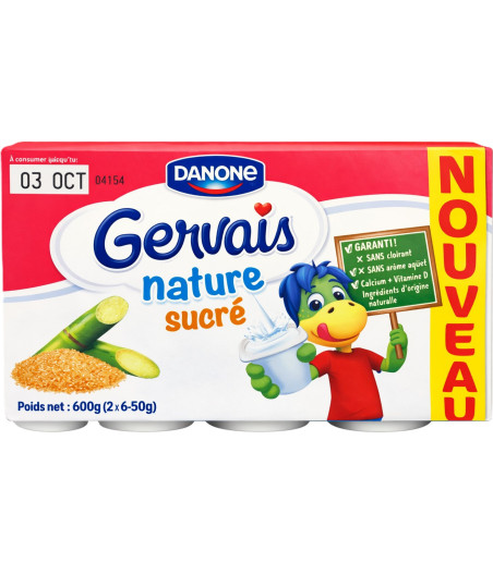 YAOURTS GERVAIS NATURE SUCRE DANONE 6X50G