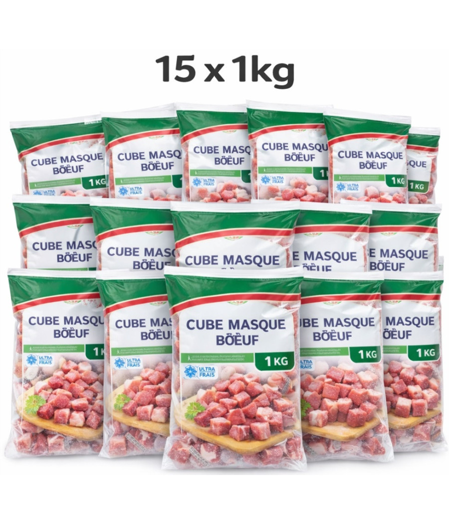 CUBE MASQUE BŒUF SURGELE GRANDCHEF ORIGINE ITALIE 15X1KG SOIT 15KG