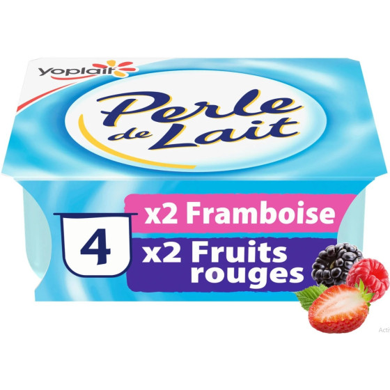 YAOURTS PERLE DE LAIT FRAMBOISE FRUITS ROUGES YOPLAIT 4X125G