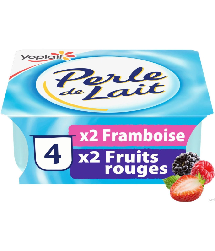 YAOURTS PERLE DE LAIT FRAMBOISE FRUITS ROUGES YOPLAIT 4X125G