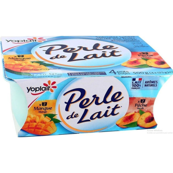 YAOURTS PERLE DE LAIT MANGUE PECHE YOPLAIT 4X125G