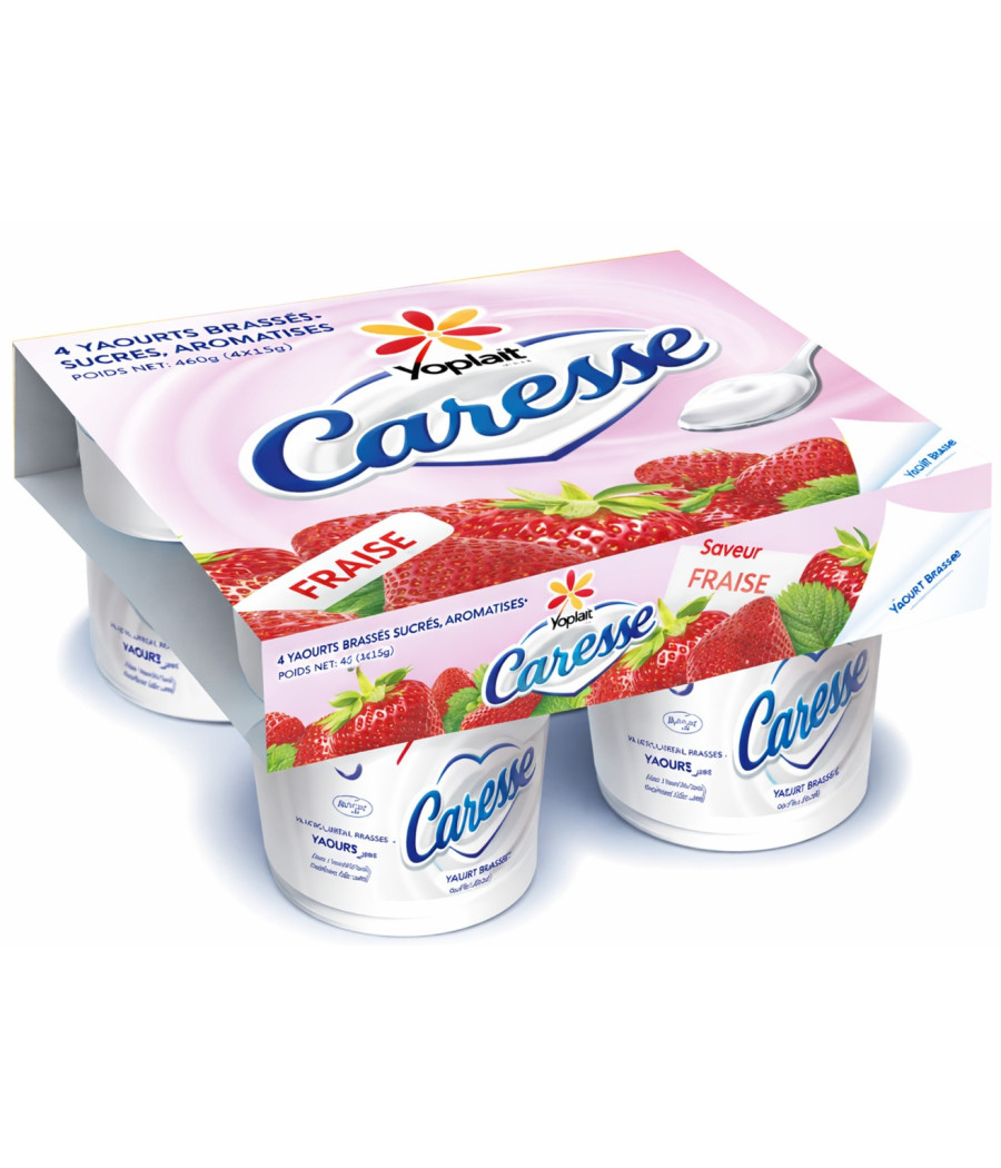 YAOURTS BRASSES SUCRE AROMATISE FRAISE YOPLAIT CARESSE 4X125G