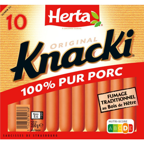 SAUCISSE KNACKS 100% PUR PORC HERTA 350G