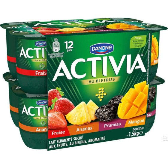 YAOURTS ACTIVIA BIFIDUS AUX FRUITS MIXES DANONE 12X125G