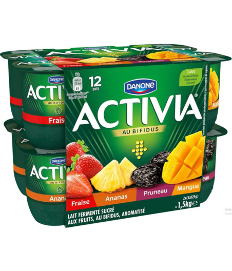 YAOURTS ACTIVIA BIFIDUS AUX FRUITS MIXES DANONE 12X125G