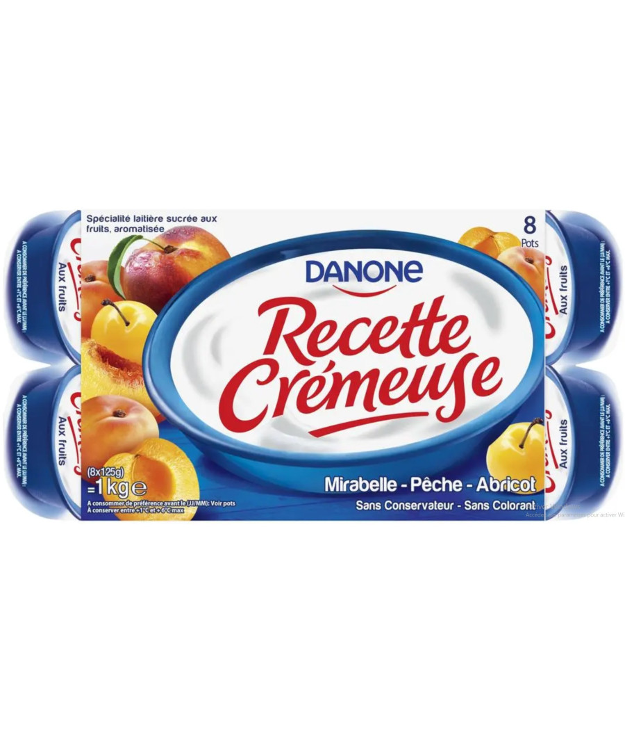 YAOURTS RECETTE CREMEUSE AUX FRUITS DANONE 8X125G