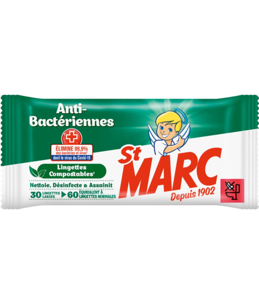 LINGETTES NETTOYANTES ANTIBACTERIENNES ST MARC X80