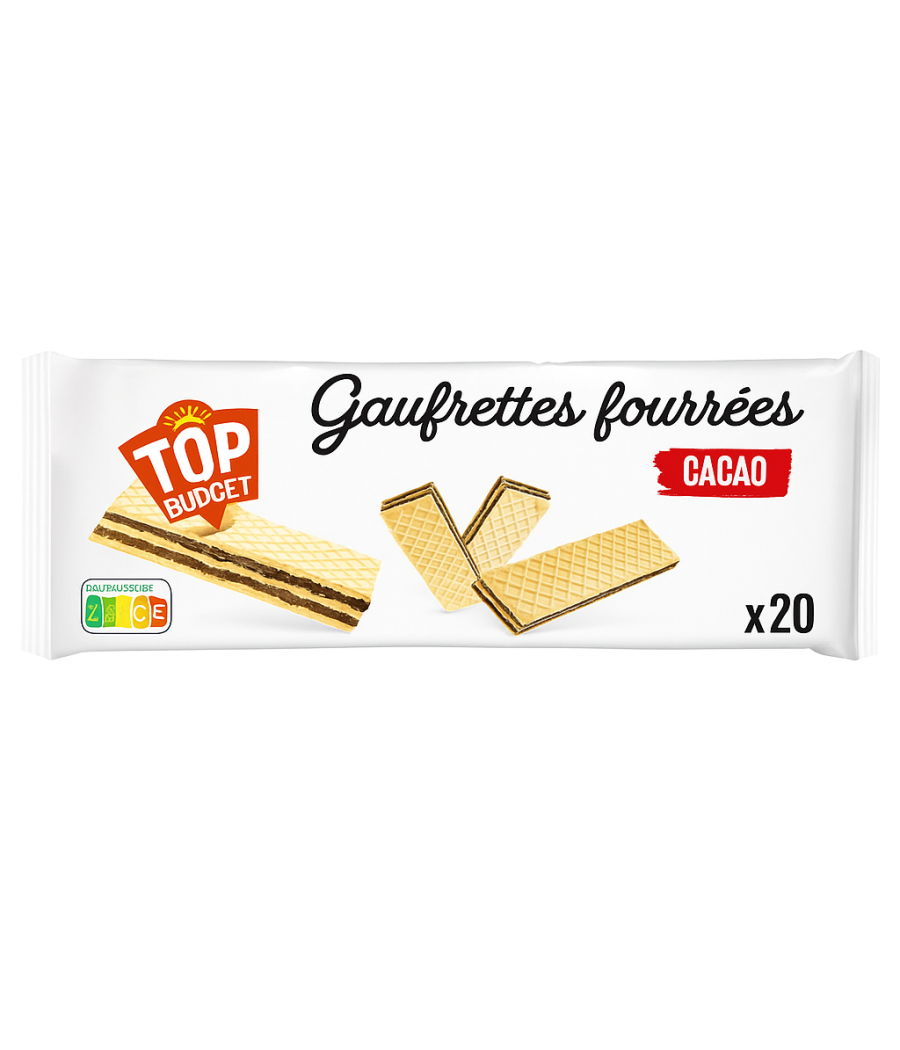 GAUFRETTES FOURREES TOP BUDGET CREME CACAO 200G