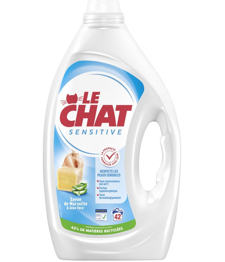 LESSIVE LIQUIDE SENSITIVE SAVON DE MARSEILLE LE CHAT 1.70L