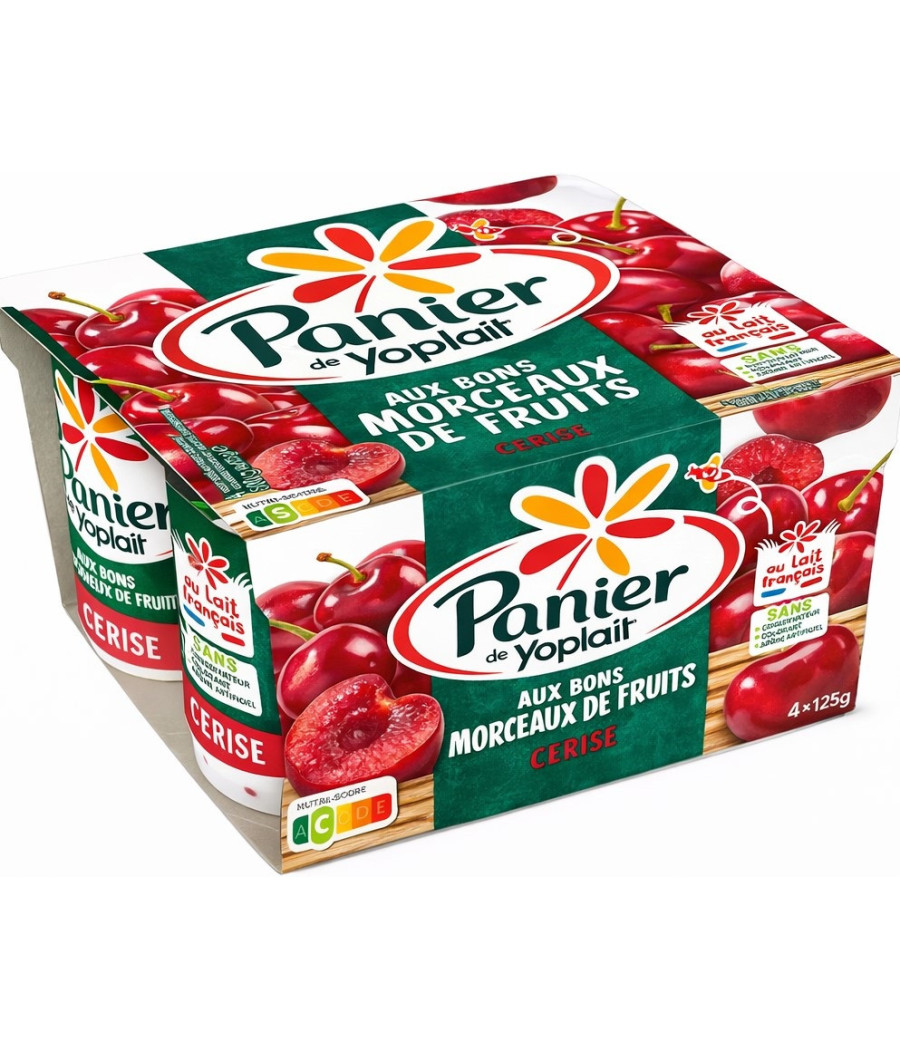 YAOURTS BRASSES SUCRE AROMATISE POIRE CERISE PANIER YOPLAIT 4X125G