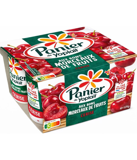 YAOURTS BRASSES SUCRE AROMATISE POIRE CERISE PANIER YOPLAIT 4X125G