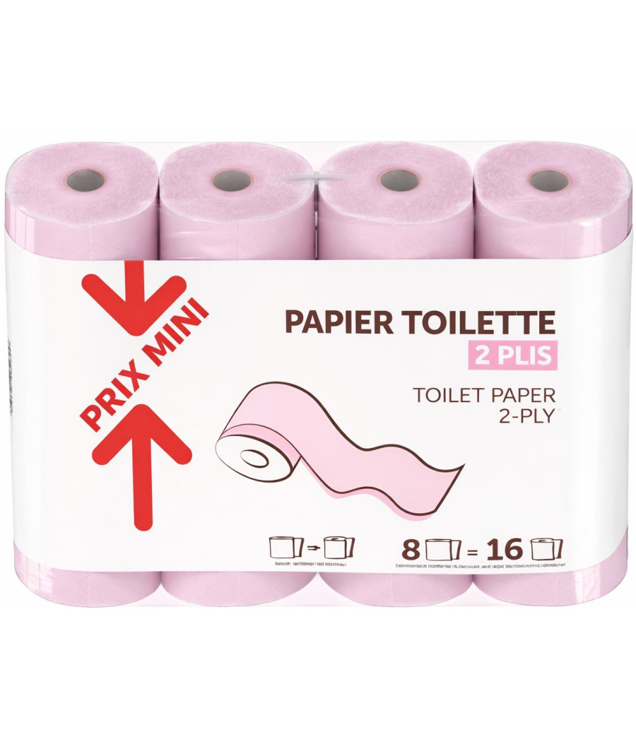 PAPIER HYGIENIQUE COMPRESSE ROSE PRIX MINI X8