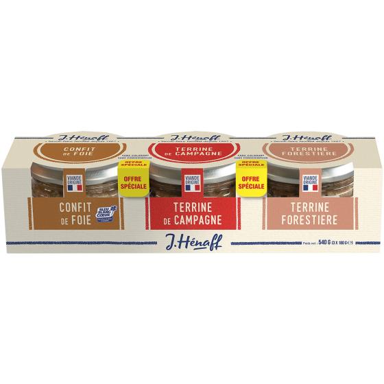 TERRINE DE CAMPAGNE FORESTIERE ET CONFIT DE FOIE HENAFF 3X180G