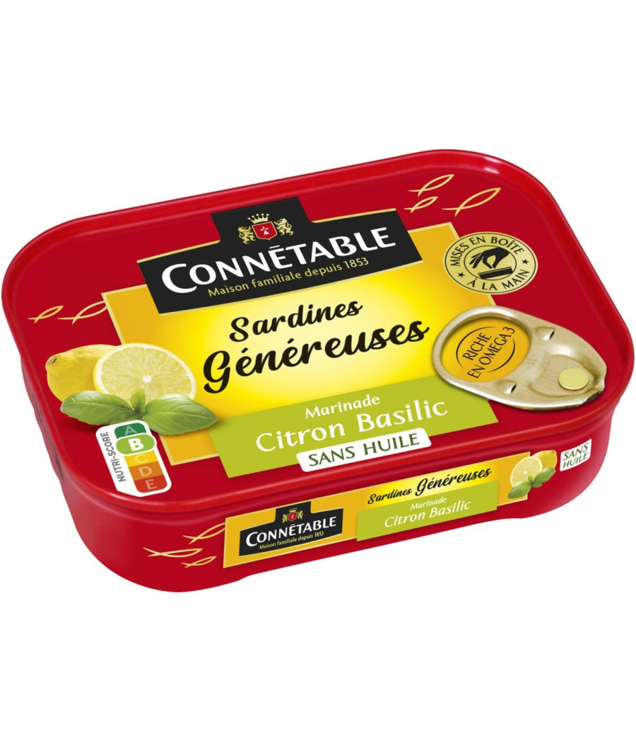 SARDINES GENEREUSES MARINADE CITRON BASILIC CONNETABLE 140G