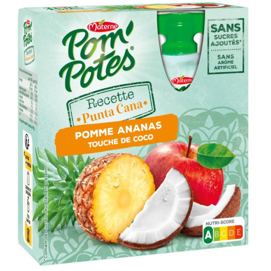 COMPOTES GOURDES POMME ANANAS TOUCHE DE NOIX DE COCO POM'POTES 4X90G