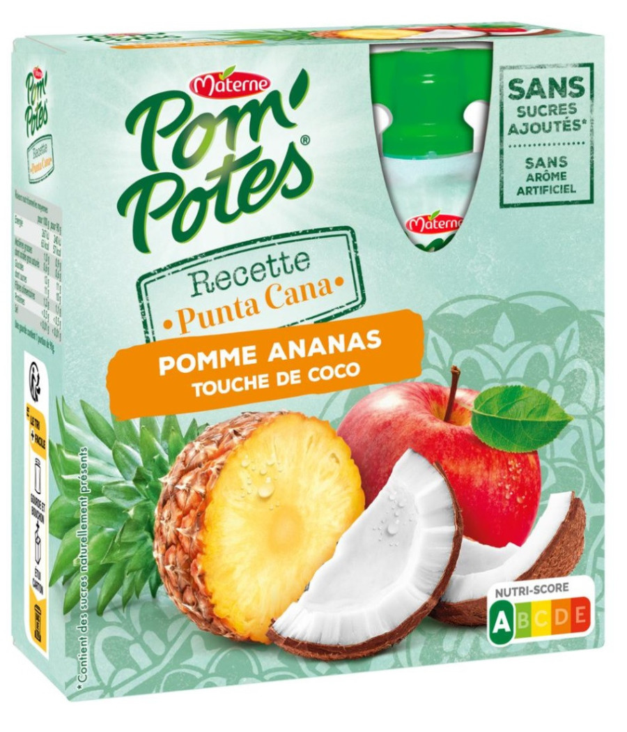 COMPOTES GOURDES POMME ANANAS TOUCHE DE NOIX DE COCO POM'POTES 4X90G