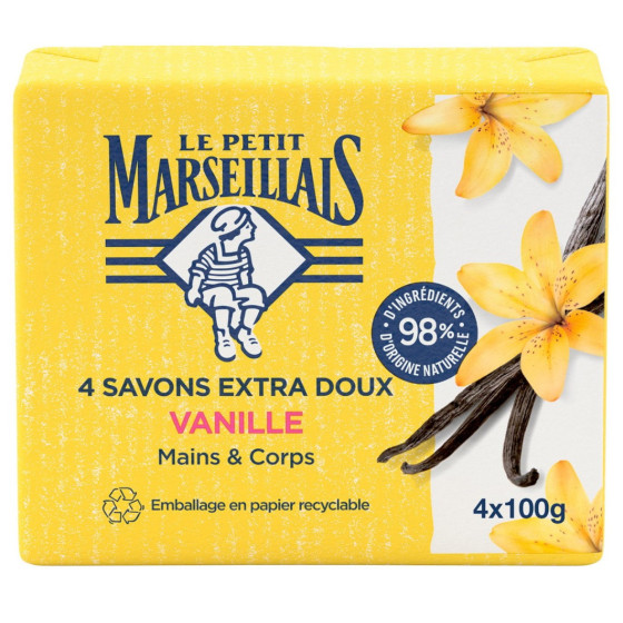 SAVONS EXTRA DOUX VANILLE LE PETIT MARSEILLAIS 4X100G