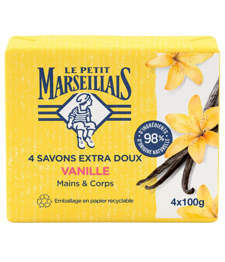 SAVONS EXTRA DOUX VANILLE LE PETIT MARSEILLAIS 4X100G