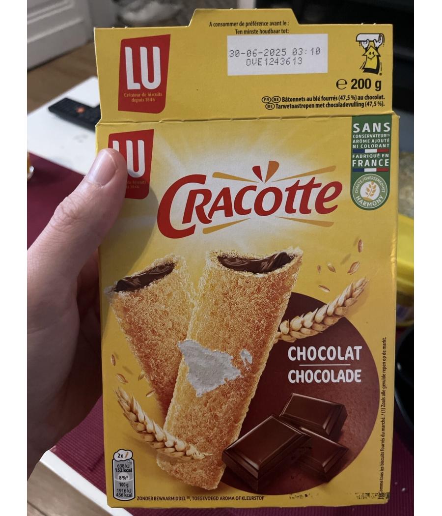 CRACOTTE BATONNETS DE CEREALES FOURRES AU CHOCOLAT LU 200G