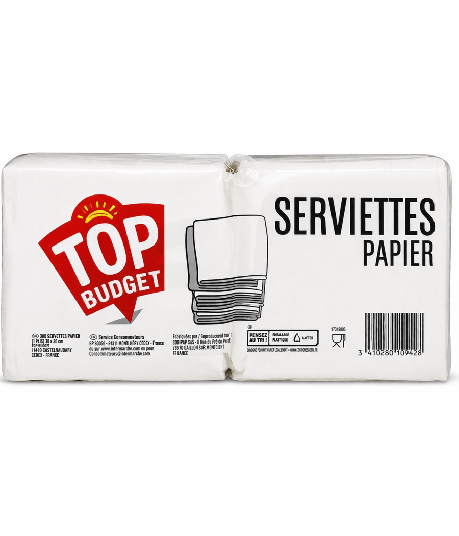SERVIETTES EN PAPIER BLANC TOP BUDGET X300 29CM
