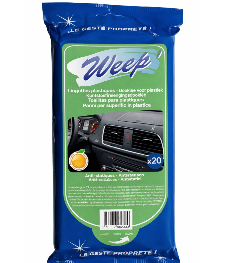 LINGETTES NETTOYANTES PLASTIQUES AUTO WEEP X20