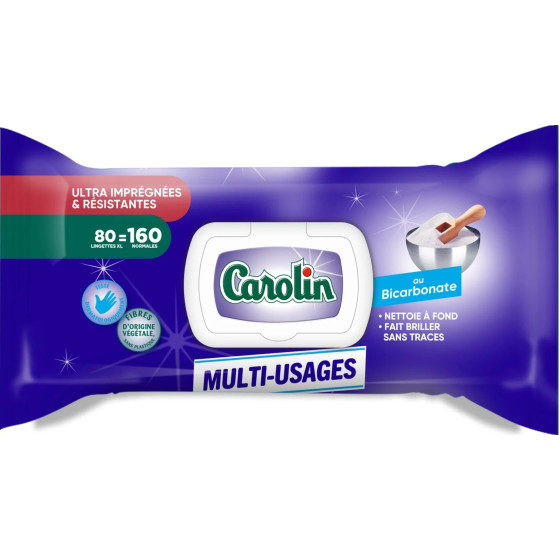 LINGETTES RESISTANTES MULTI USAGES AU BICARBONATE CAROLIN X80