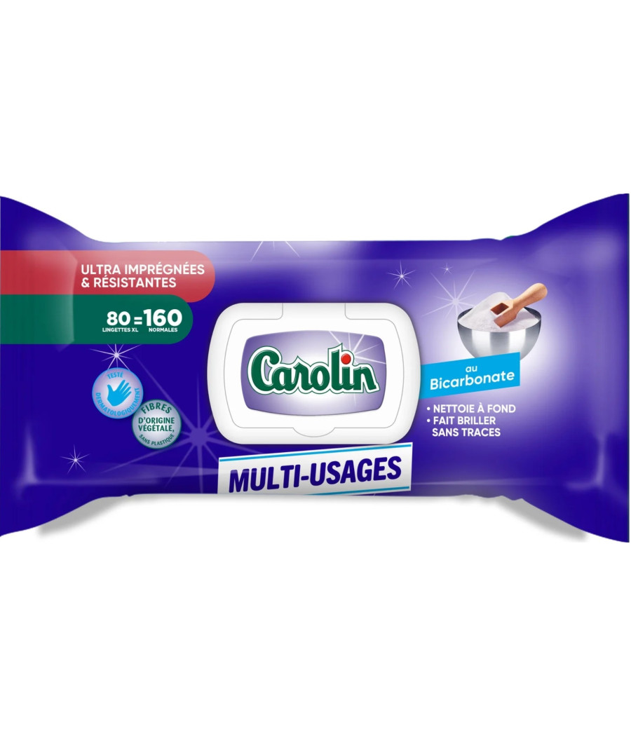 LINGETTES RESISTANTES MULTI USAGES AU BICARBONATE CAROLIN X80