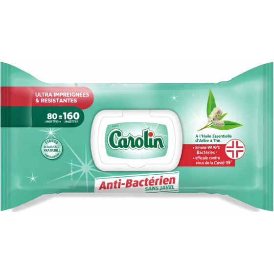 LINGETTES RESISITANTE ANTI BACTERIEN SANS JAVEL ARBRE A THE CAROLIN X80