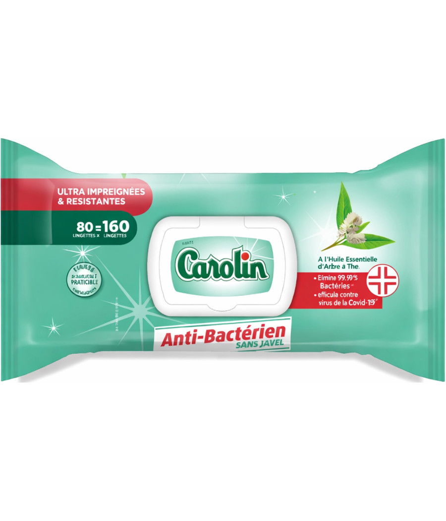LINGETTES RESISITANTE ANTI BACTERIEN SANS JAVEL ARBRE A THE CAROLIN X80