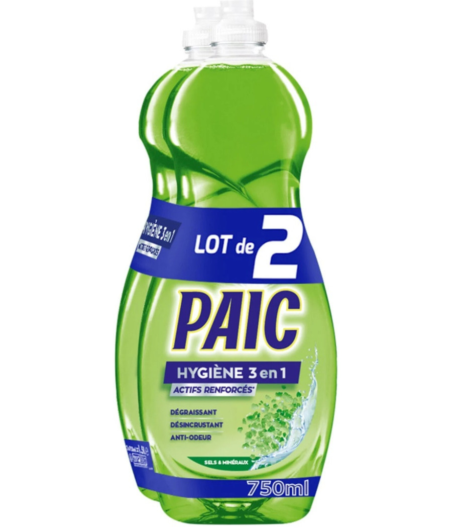 LIQUIDE VAISSELLE HYGIENE 3 EN 1 SEL MINERAL PAIC X2 750ML