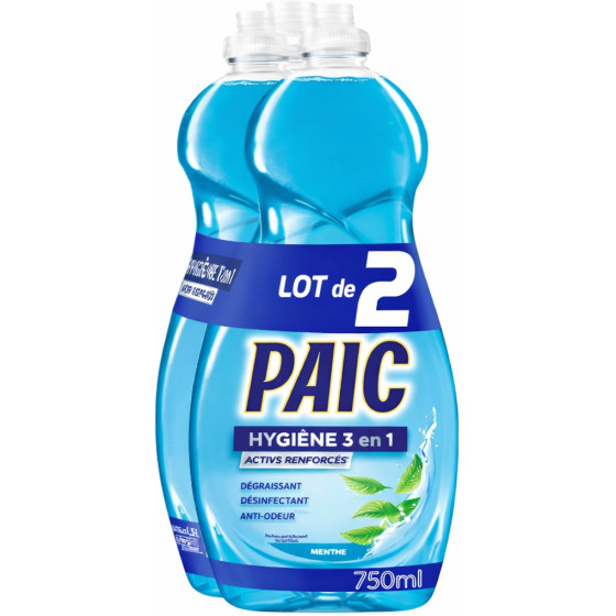 LIQUIDE VAISSELLE HYGIENE 3 EN 1 MENTHE PAIC  2X750ML