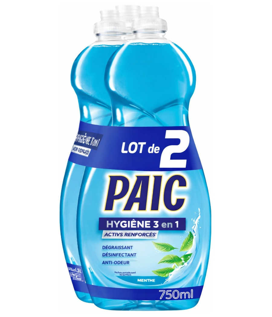 LIQUIDE VAISSELLE HYGIENE 3 EN 1 MENTHE PAIC  2X750ML
