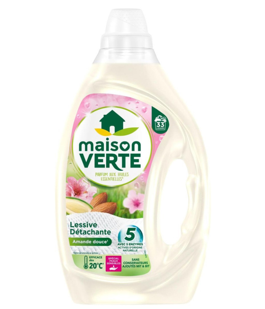 LESSIVE LIQUIDE AMANDE PEAUX SENSIBLE MAISON VERTE 1.485L