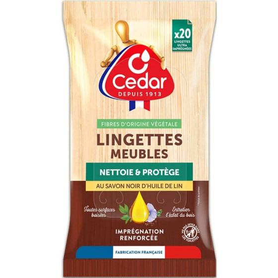 LINGETTES MEUBLES AU SAVON NOIR D'HUILE DE LIN NETTOIE ET PROTEGE O CEDAR X20