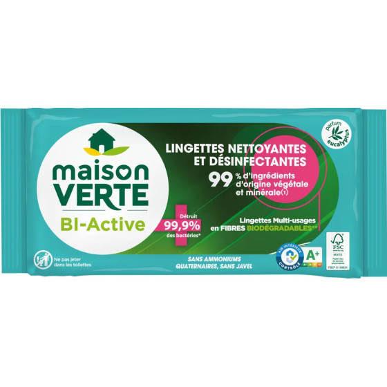 LINGETTES DESINFECTANTES MULTI USAGES MAISON VERTE X70
