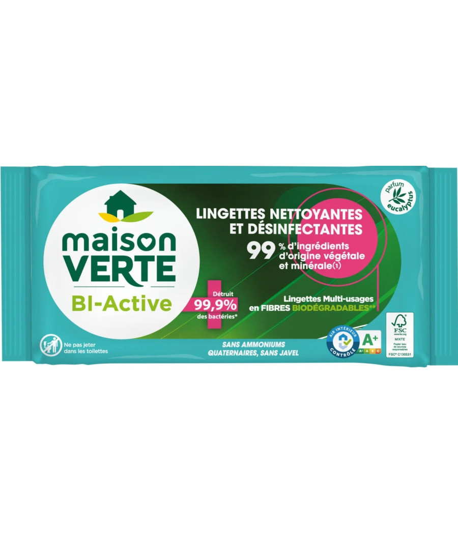 LINGETTES DESINFECTANTES MULTI USAGES MAISON VERTE X70