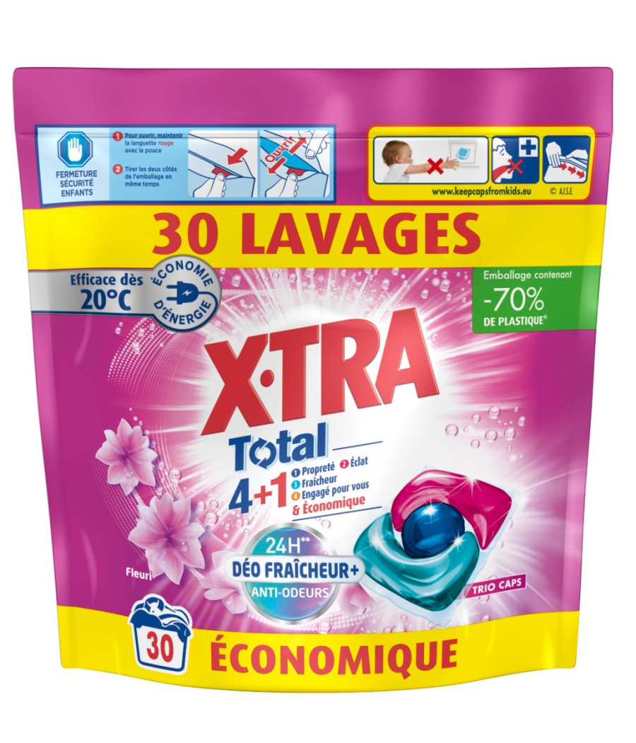 LESSIVE TRIO CAPS DEO FRAICHEUR FLEURI X.TRA 30 CAPSULES