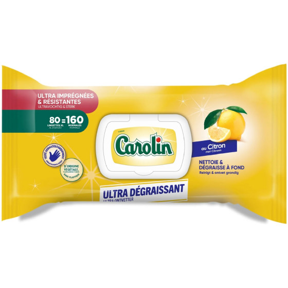 LINGETTES RESISTANTES ULTRA DEGRAISSANT CAROLIN X80