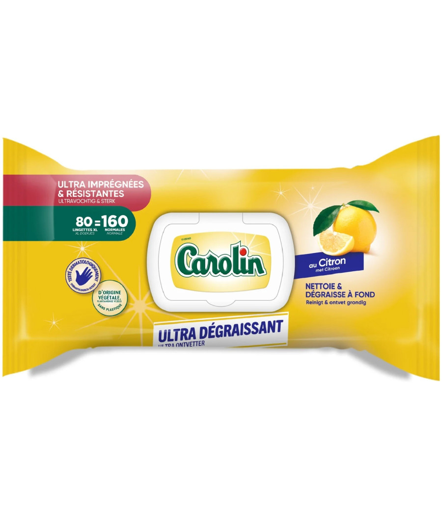 LINGETTES RESISTANTES ULTRA DEGRAISSANT CAROLIN X80