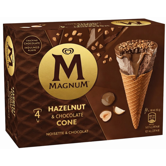 GLACE 4 CÔNES NOISETTE ET CHOCOLAT MAGNUM 260G