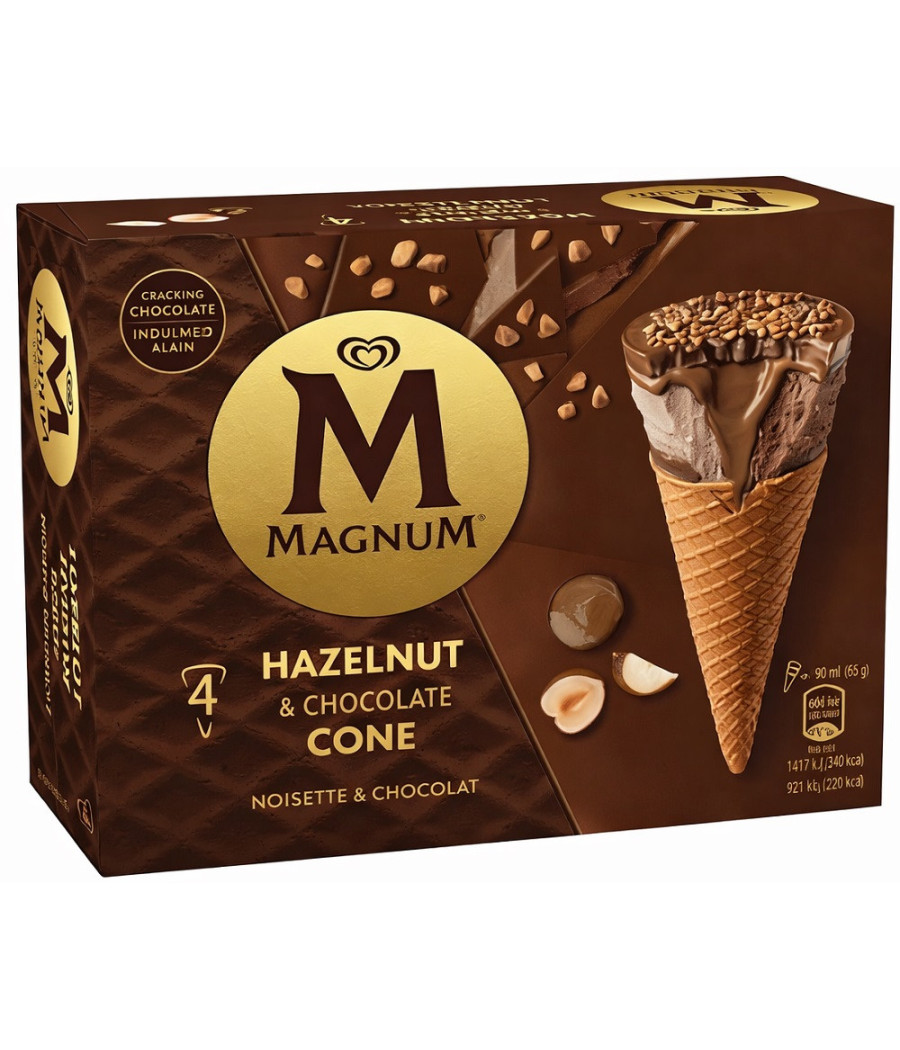 GLACE 4 CÔNES NOISETTE ET CHOCOLAT MAGNUM 260G