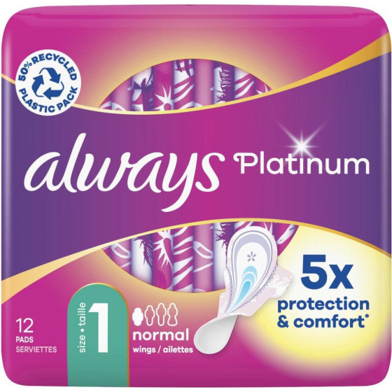 SERVIETTE HYGIÉNIQUE AVEC AILETTES NORMAL PLATINUM ALWAYS X12