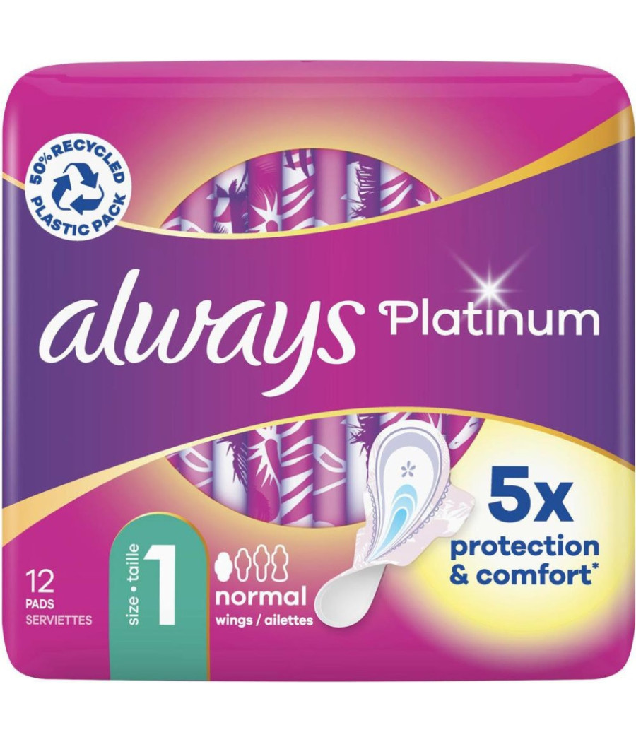 SERVIETTE HYGIÉNIQUE AVEC AILETTES NORMAL PLATINUM ALWAYS X12