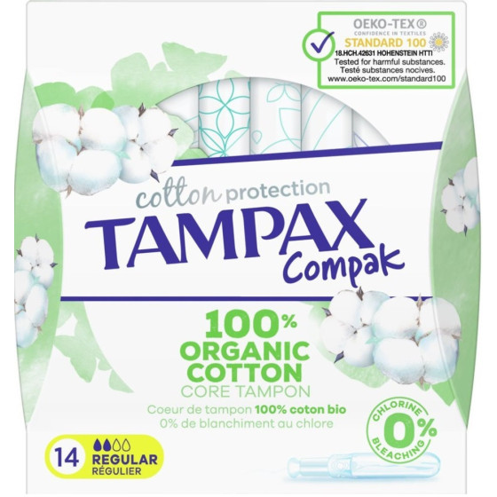 TAMPONS AVEC APPLICATEUR REGULIER COMPAK COTON BIO TAMPAX X14