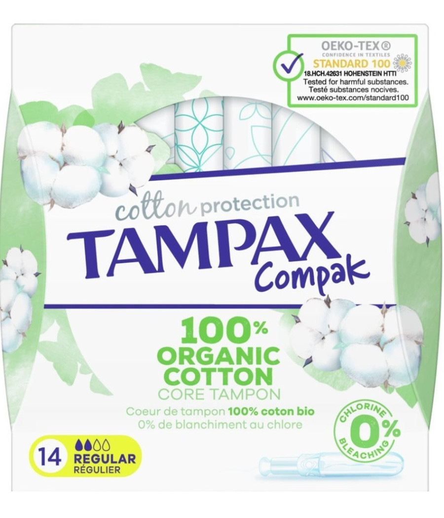 TAMPONS AVEC APPLICATEUR REGULIER COMPAK COTON BIO TAMPAX X14
