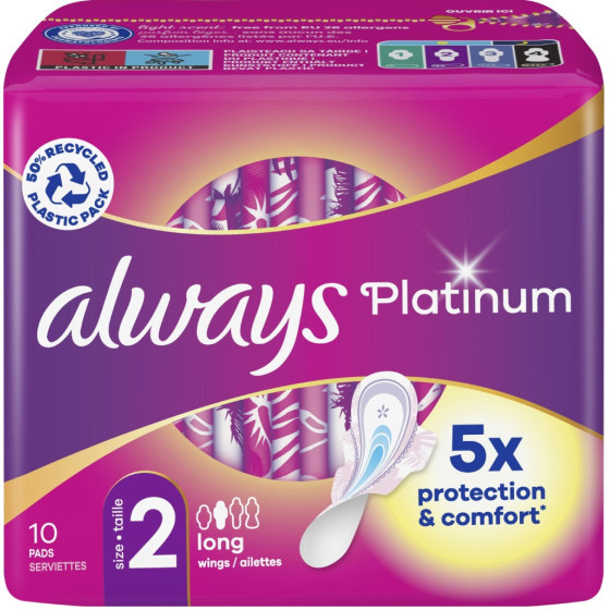 SERVIETTE HYGIÉNIQUE AVEC AILETTES LONG TAILLE PLATINUM ALWAYS X10
