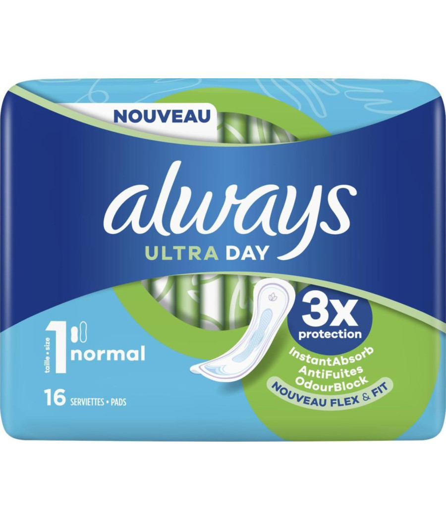 SERVIETTE HYGIÉNIQUE ULTRA DAY SANS AILETTES ALWAYS X16